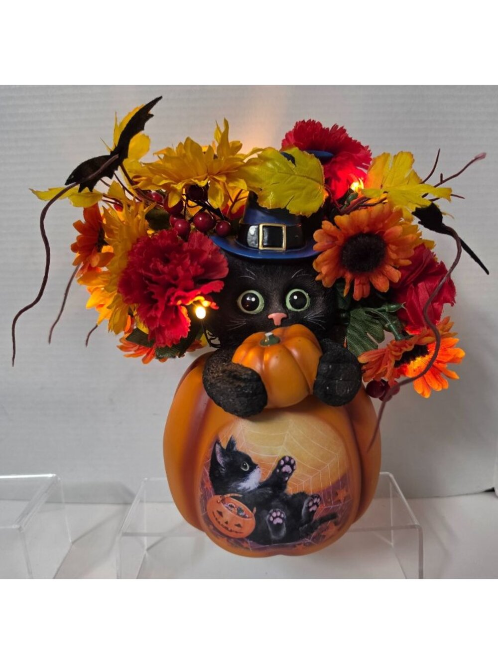 Bradford Exchange Scaredy Cat Lighted Halloween Pumpkin Kayomi Harai 2015